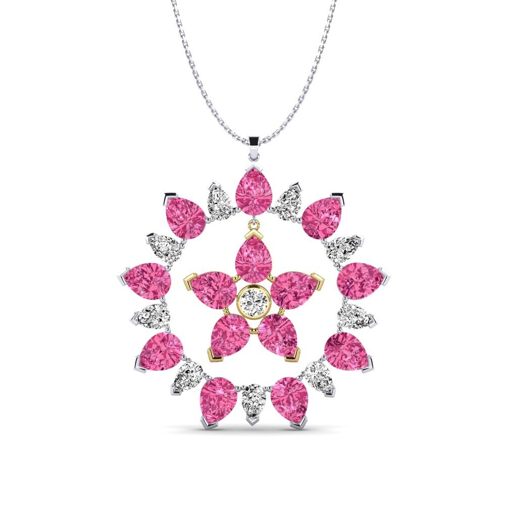 14k Oro Blanco & Amarillo Turmalina rosa Colgante de Mujer Dinardo