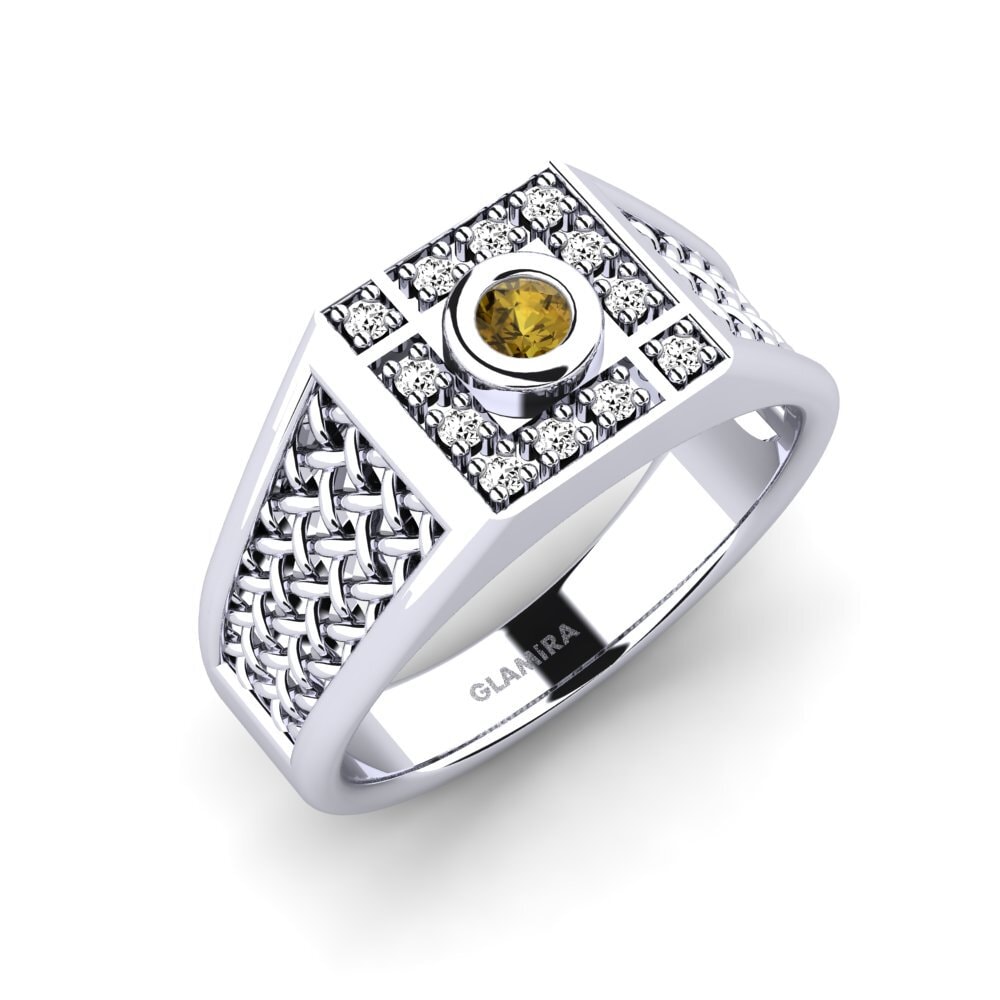 Platino Circón Marrón Anillo de Hombre Dino