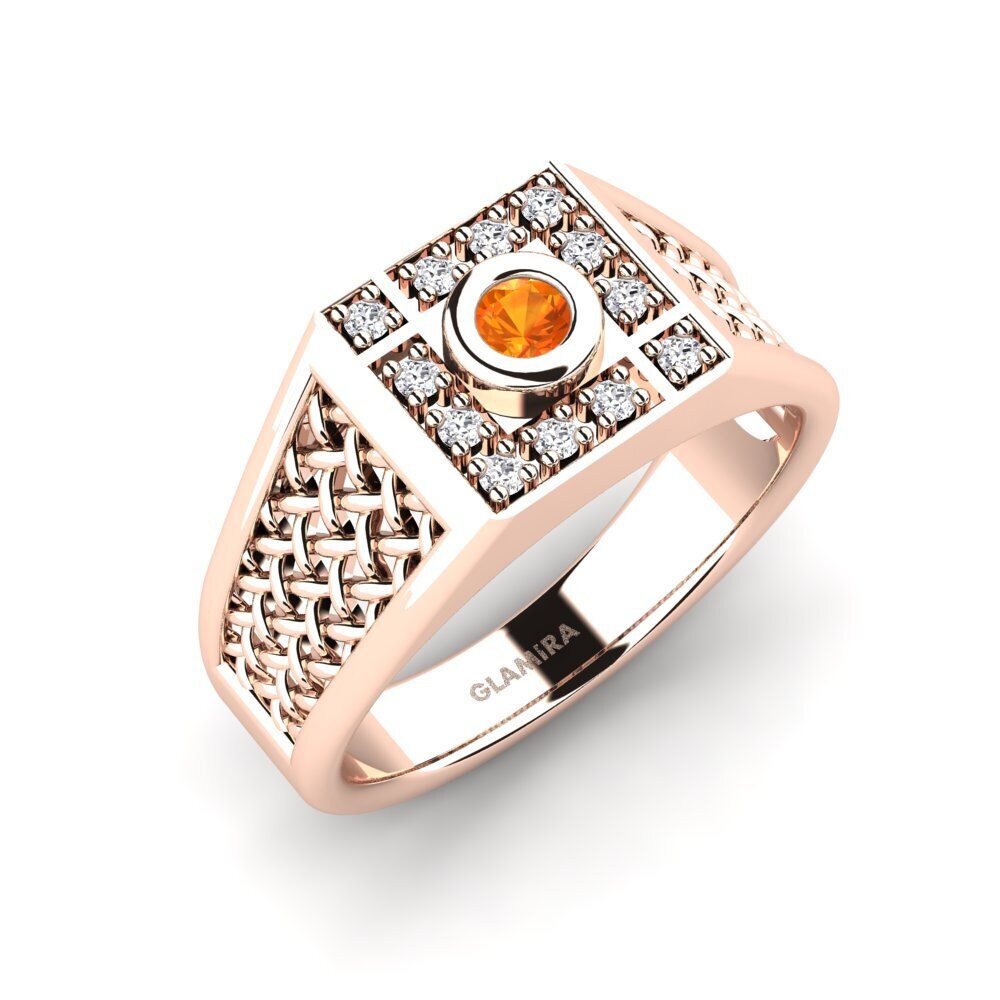 Rotgold 375 Orangefarbener Saphir Herrenring Dino