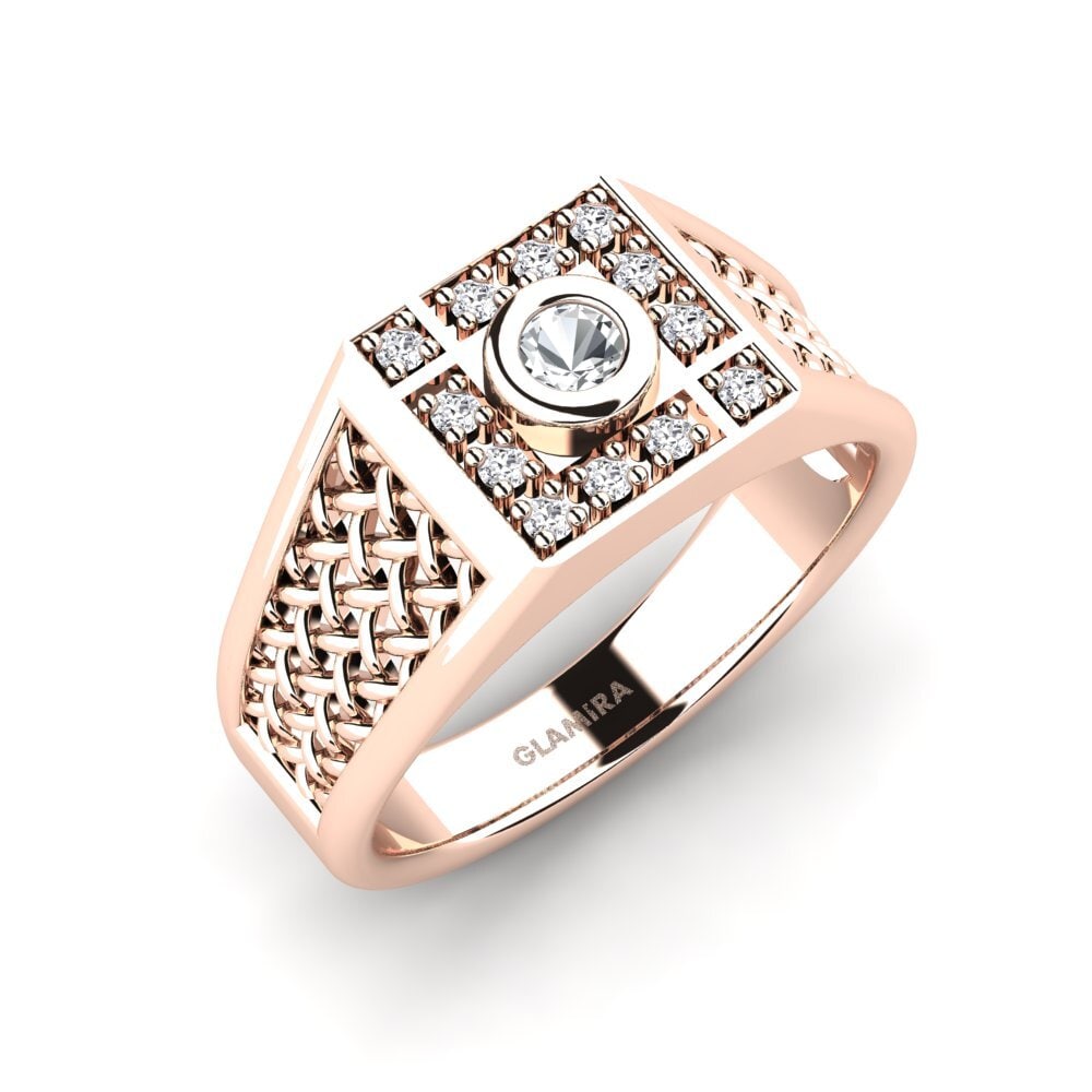 Rotgold 375 Weißer Zirkon Herrenring Dino