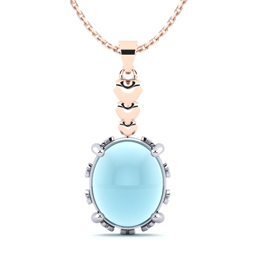18k Oro Blanco & Rosa Aguamarina Cabujón Colgante de Mujer Dionta