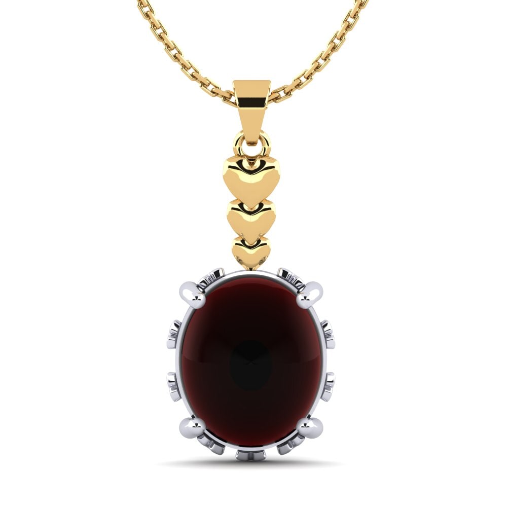 14k Oro Blanco & Amarillo Granate Cabujón Colgante de Mujer Dionta