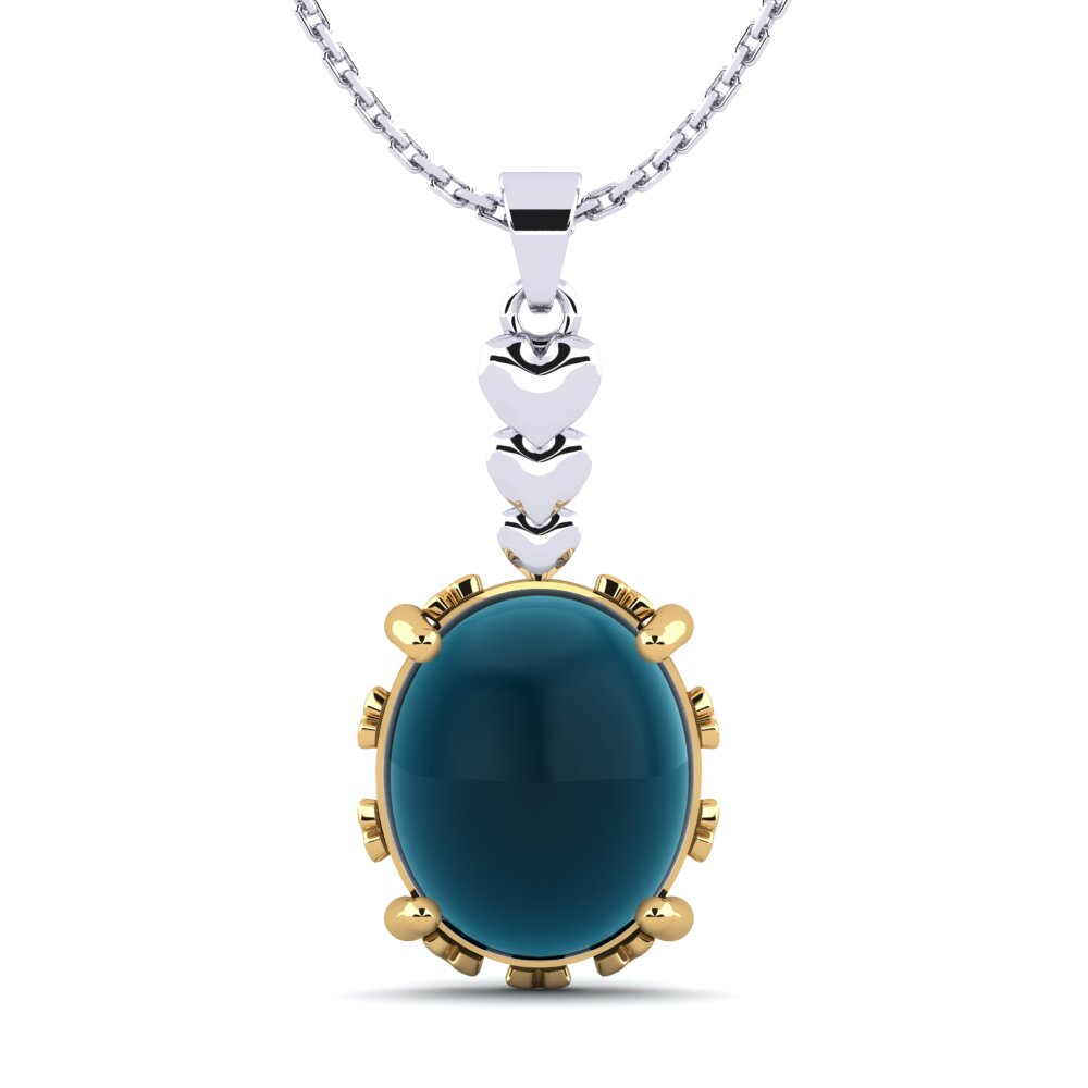 9k Oro Amarillo & Blanco Topacio Azul Londres Cabujón Colgante de Mujer Dionta