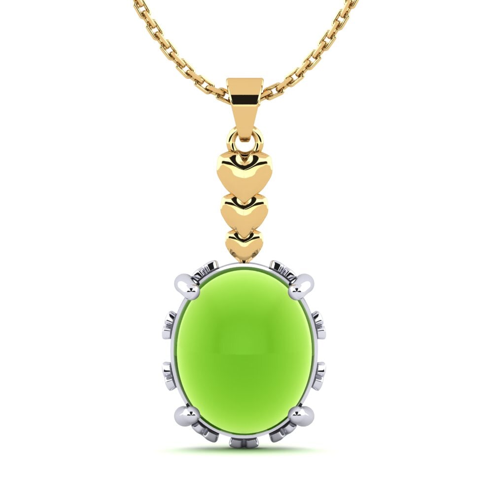 18k Oro Blanco & Amarillo Peridoto Cabujón Colgante de Mujer Dionta