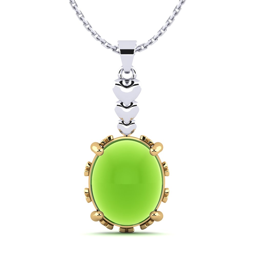 18k Oro Amarillo & Blanco Peridoto Cabujón Colgante de Mujer Dionta