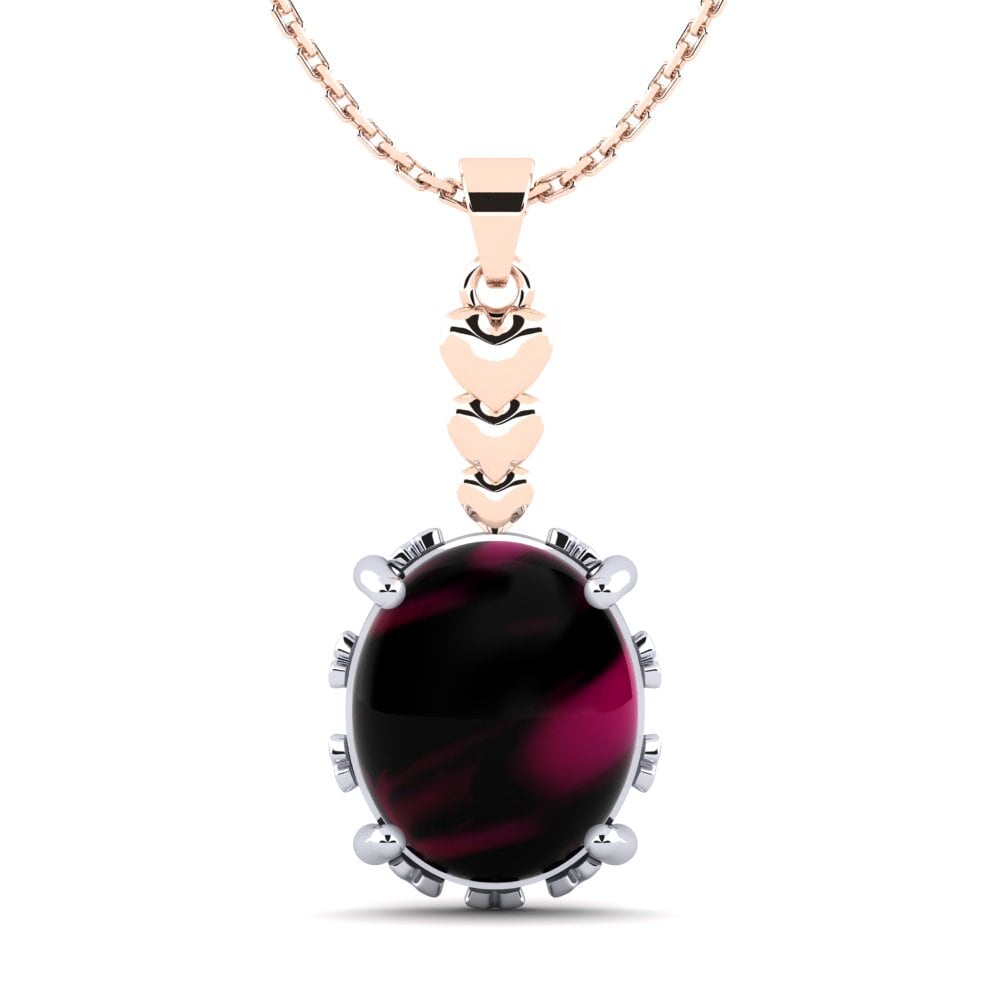14k Oro Blanco & Rosa Granate Rhodolite Cabujón Colgante de Mujer Dionta