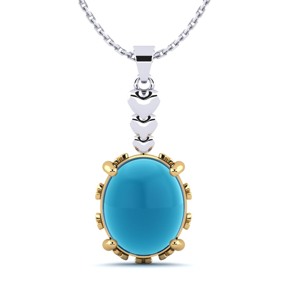 14k Oro Amarillo & Blanco Topacio Azul Cabujón Colgante de Mujer Dionta