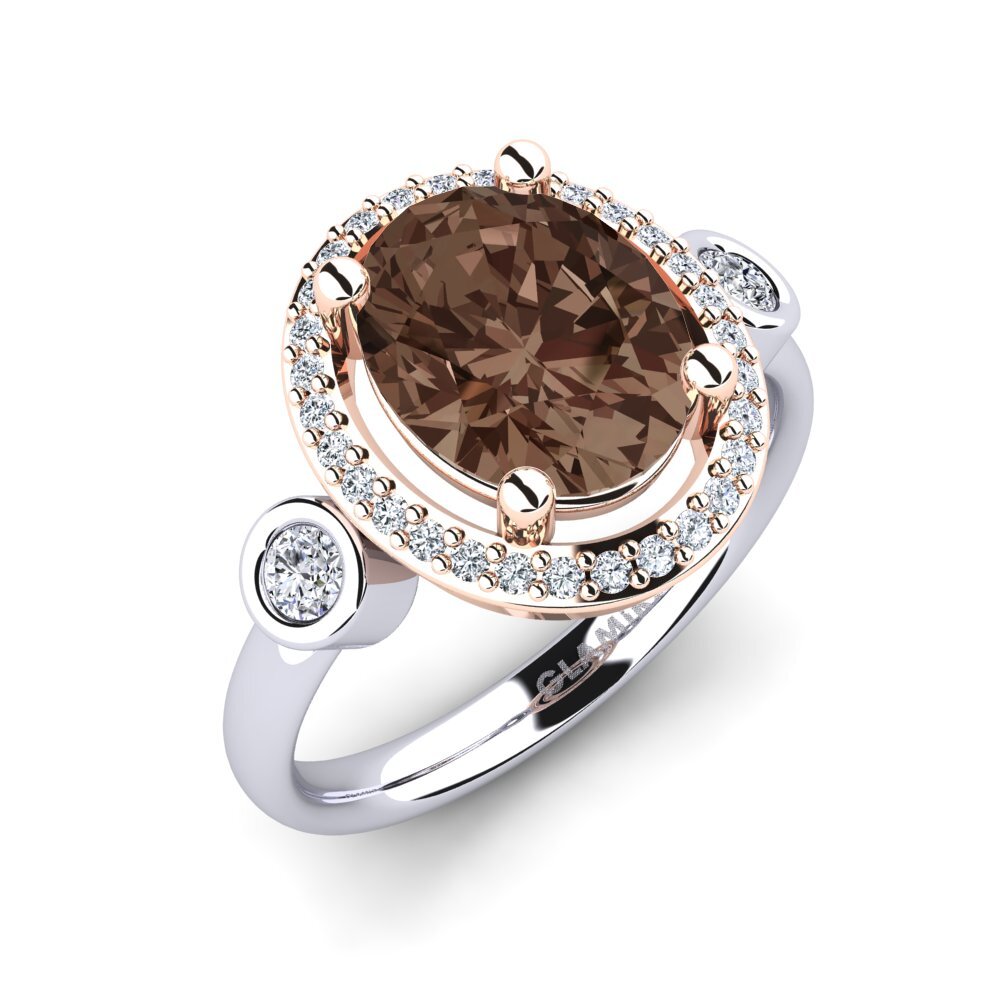 9ct White & Rose Gold Smoky Quartz Engagement Ring Dirinder