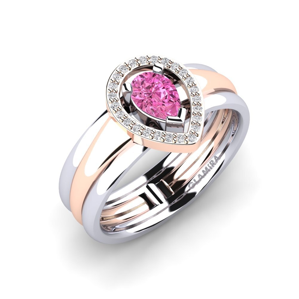 14ct White & Rose Gold Pink Topaz Engagement Ring Disparitre