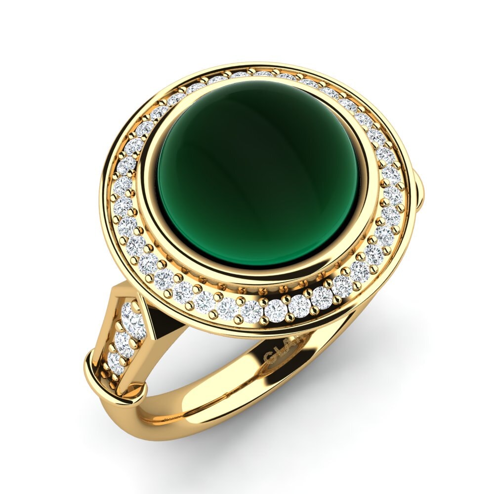 Or Jaune 9k Émeraude Cabochon Bague Diviana