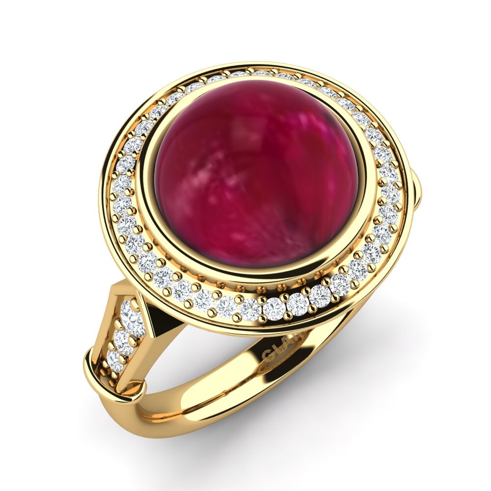 Or Jaune 9k Rubis Cabochon Bague Diviana