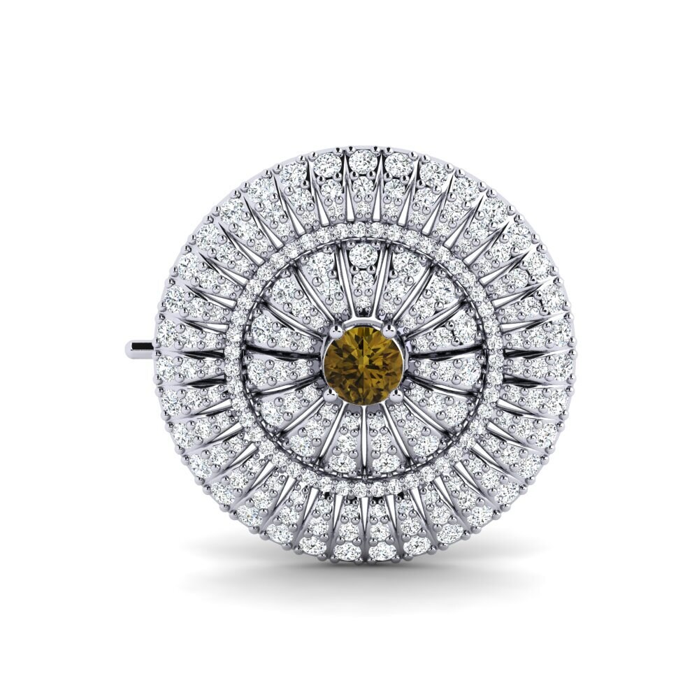 14ct White Gold Brown Zircon Brooch Docea