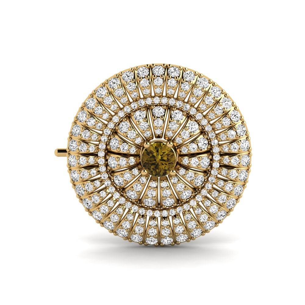 Gelbgold 585 Brauner Zirkon Brosche Docea