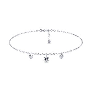Bracelet De Cheville Argent 925 Pendentif Cœur - Chaîne Maille Ajustable, Plaqué Platine - Cadeau Femme