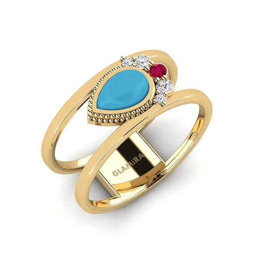 Ring Doethineb 585 Yellow Gold & Ruby & White Sapphire