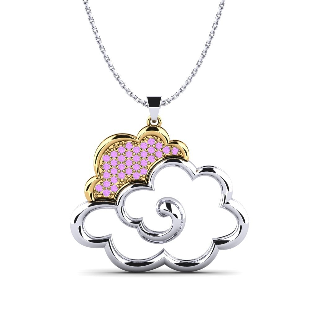 9k Oro Blanco & Amarillo Amatista Colgante de Mujer Dolce
