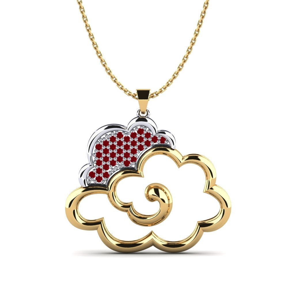 18k Oro Amarillo & Blanco Circonita Roja Colgante de Mujer Dolce