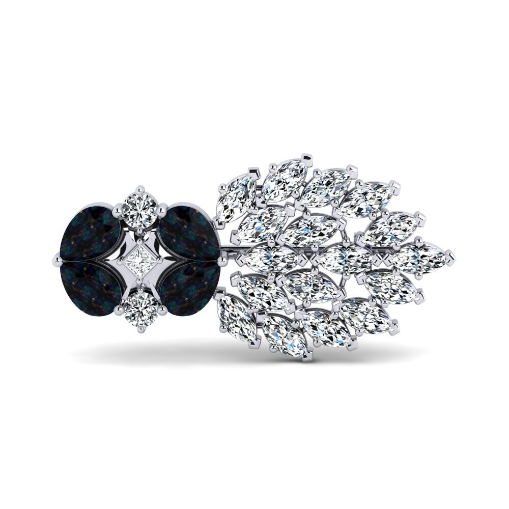 14ct White Gold Black Opal Brooch Doleros