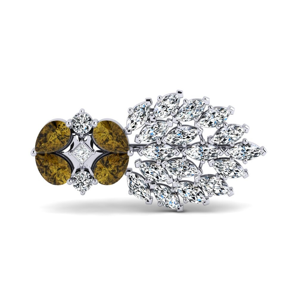 14ct White Gold Brown Zircon Brooch Doleros
