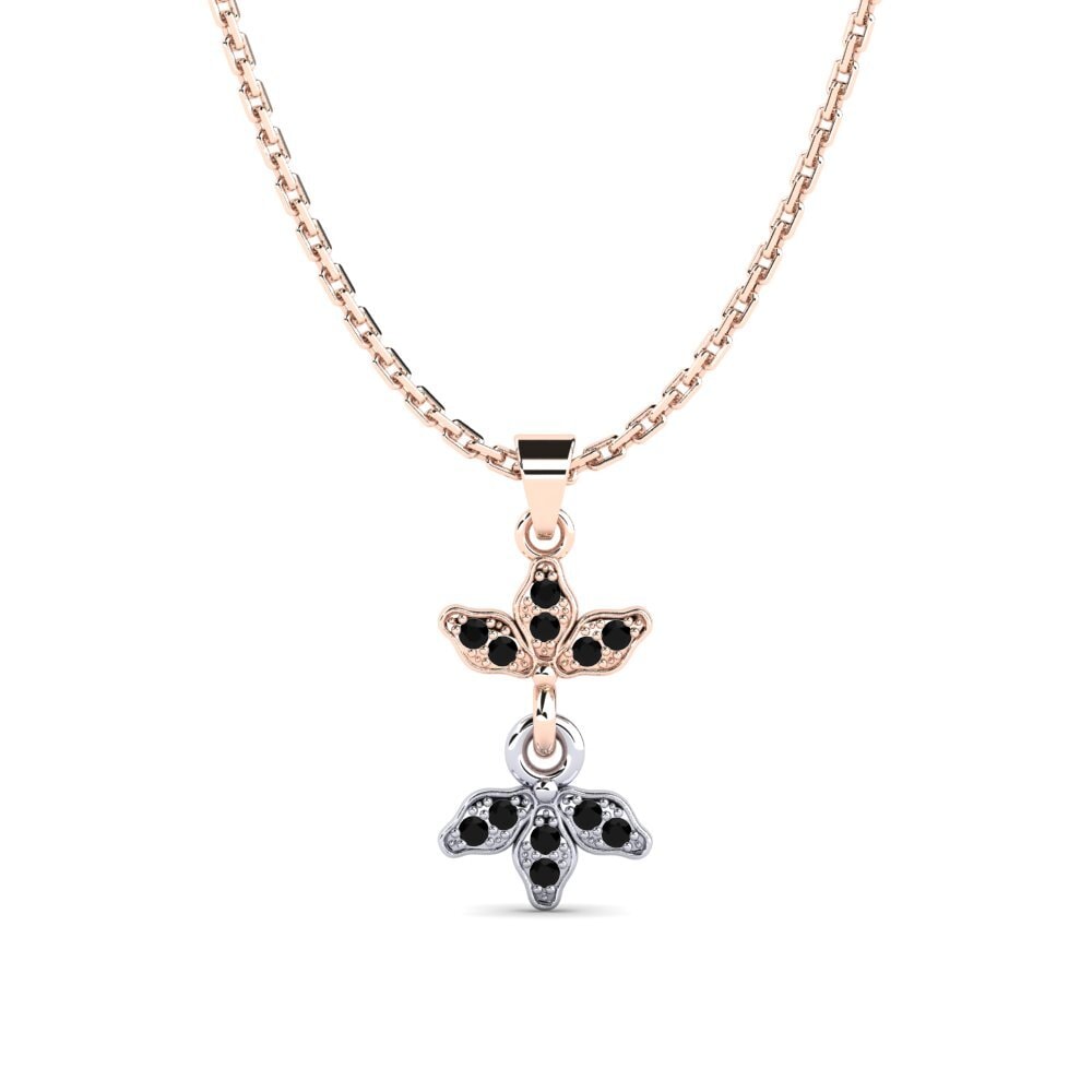 14k Oro Rosa & Blanco Zafiro negro Colgante de Mujer Dollfuss