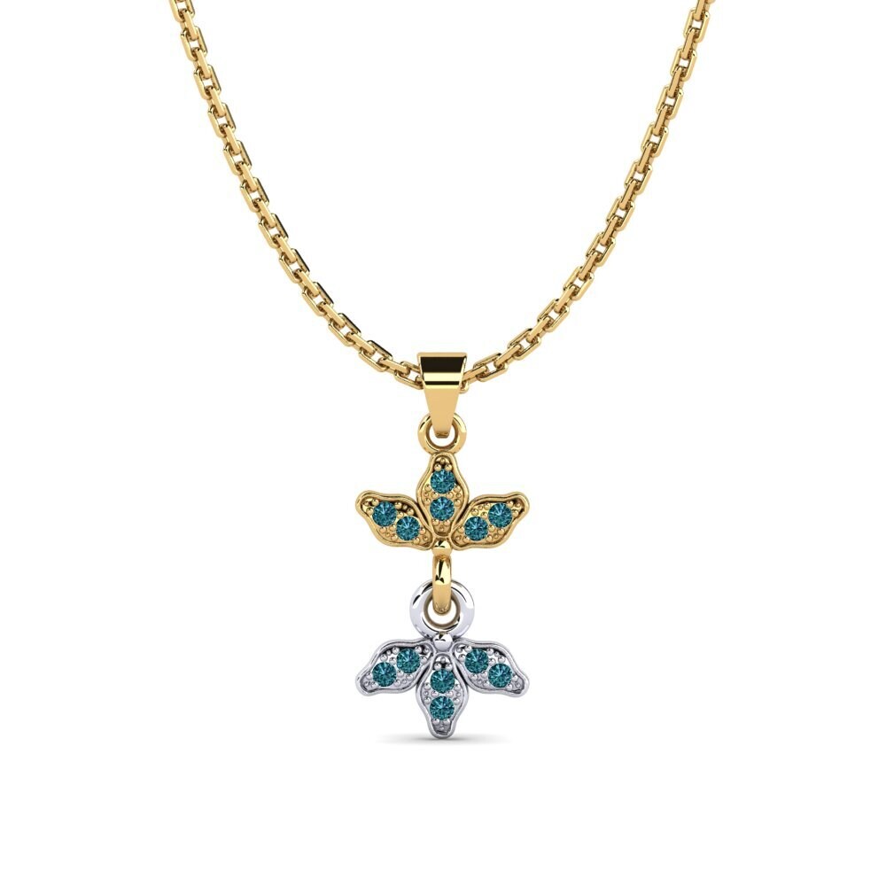 14k Oro Amarillo & Blanco Diamante Azul Colgante de Mujer Dollfuss