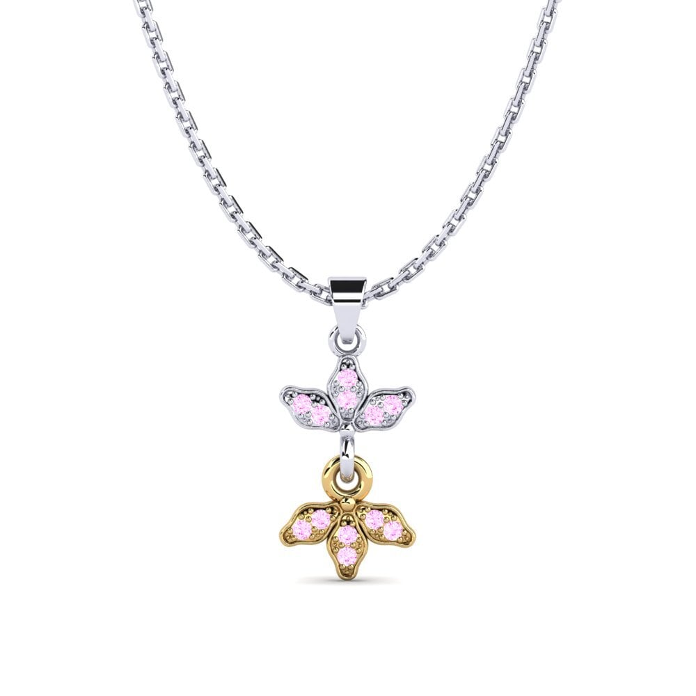 18k Oro Blanco & Amarillo Zafiro Rosado Colgante de Mujer Dollfuss