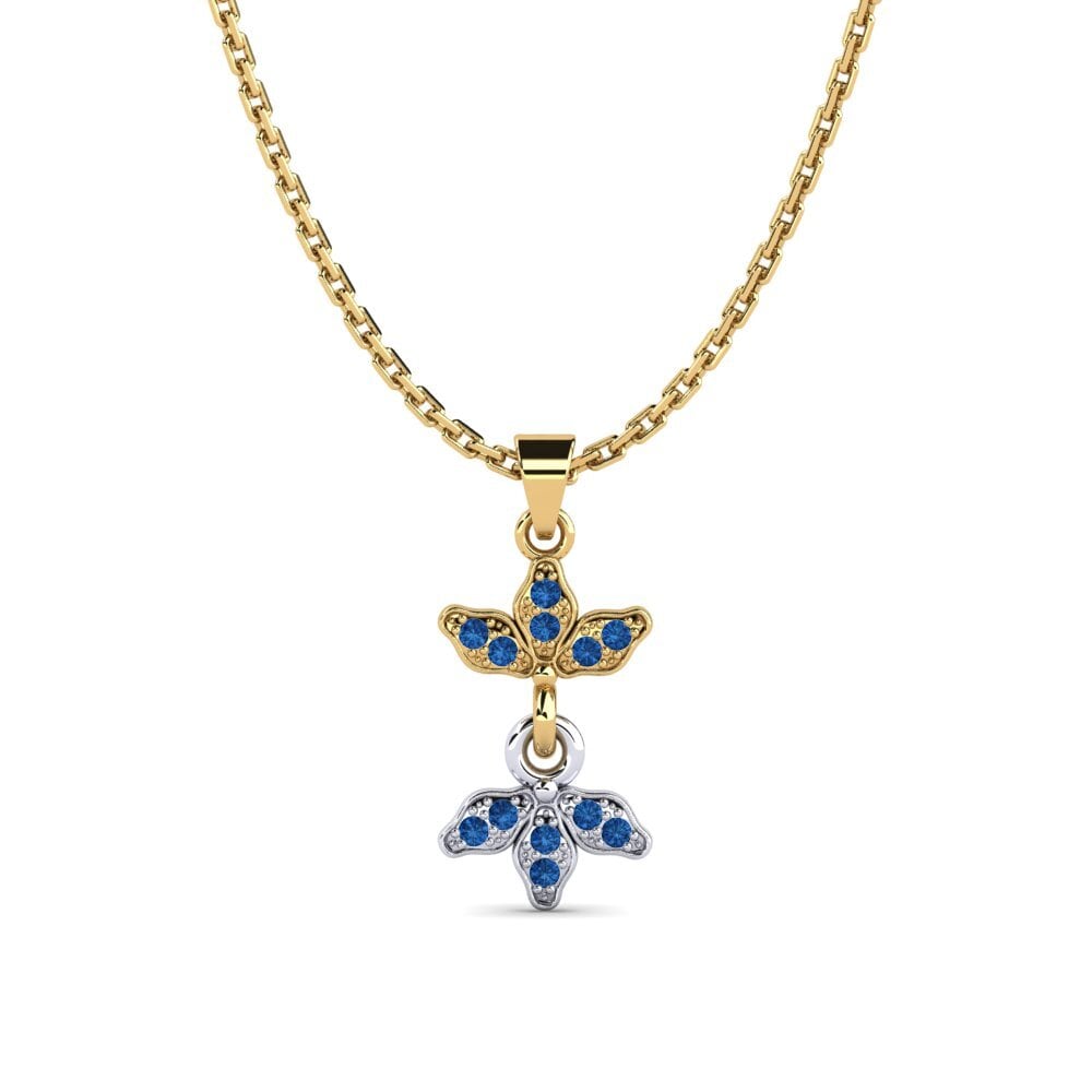 14k Oro Amarillo & Blanco Circonita Azul Oscuro Colgante de Mujer Dollfuss