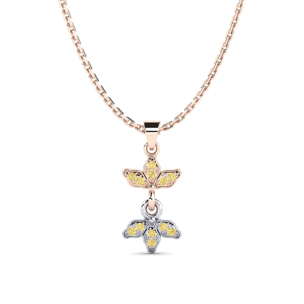 9k Oro Rosa & Blanco Diamante Amarillo Colgante de Mujer Dollfuss