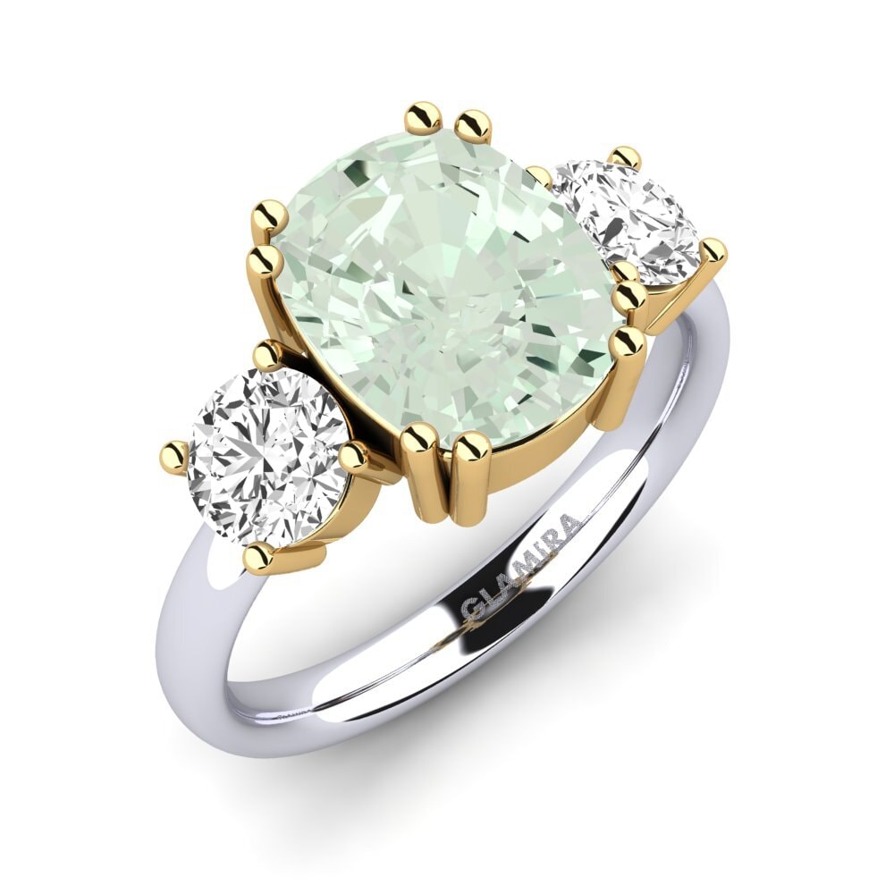 18ct Yellow & White Gold Green Amethyst Ring Domela