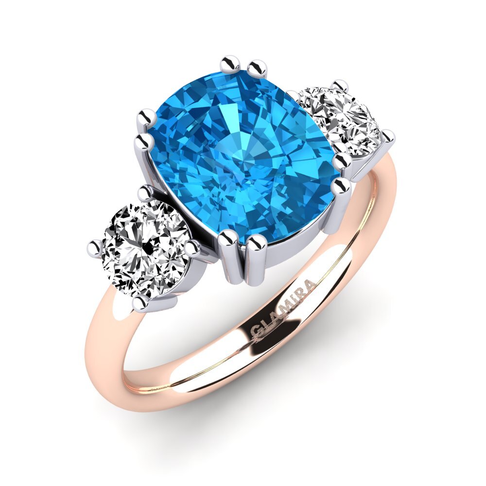 18ct White / Rose Gold Blue Topaz Ring Domela