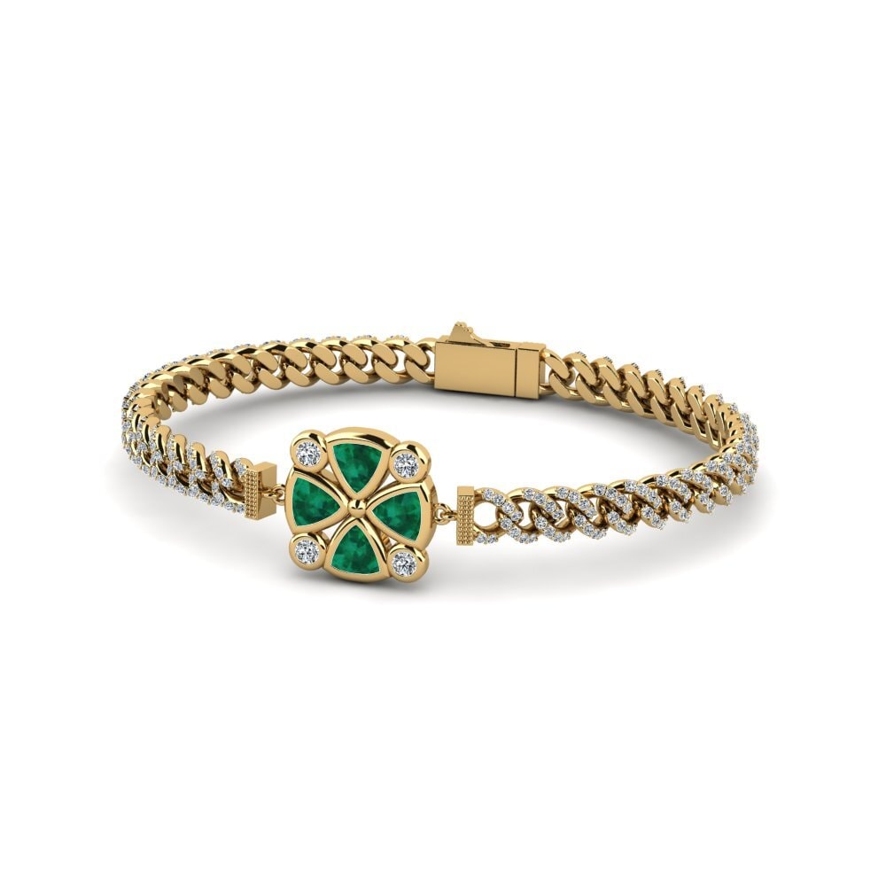 14k Oro Amarillo Esmeralda Pulsera de Mujer Domilitant
