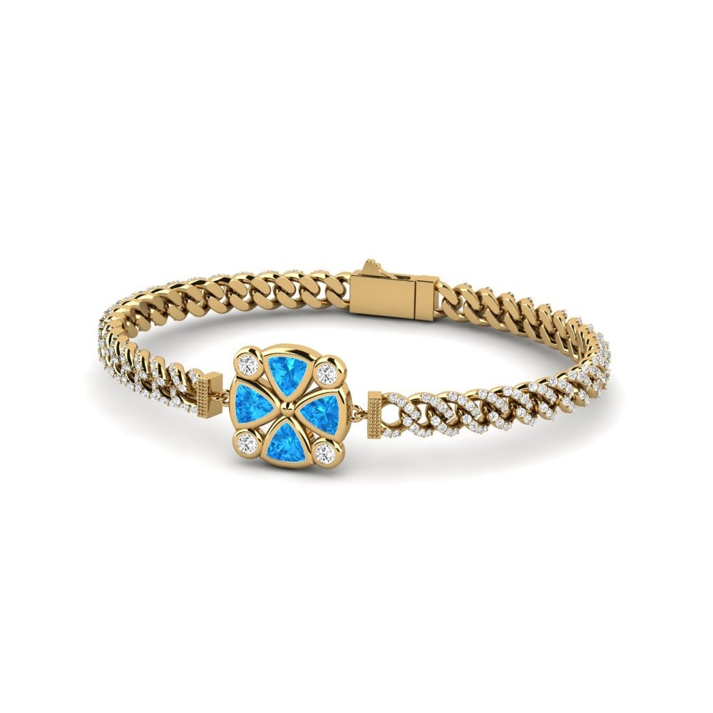 14k Oro Amarillo Topacio azul Pulsera de Mujer Domilitant