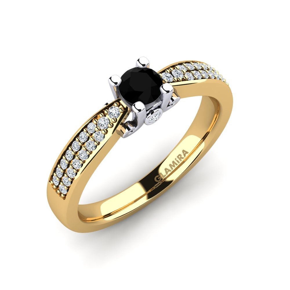14ct Yellow / White Gold Black Diamond Engagement Ring Donielle 0.25 crt