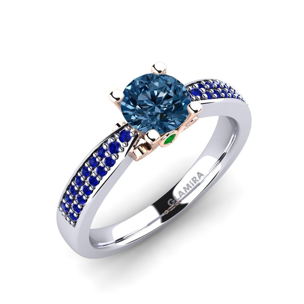 14K Wit & Rood Goud Blauwe Diamant Verlovingsring Donielle 0.8 crt