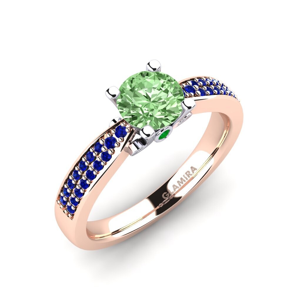 14K Rood & Wit Goud Groene Diamant Verlovingsring Donielle 0.8 crt