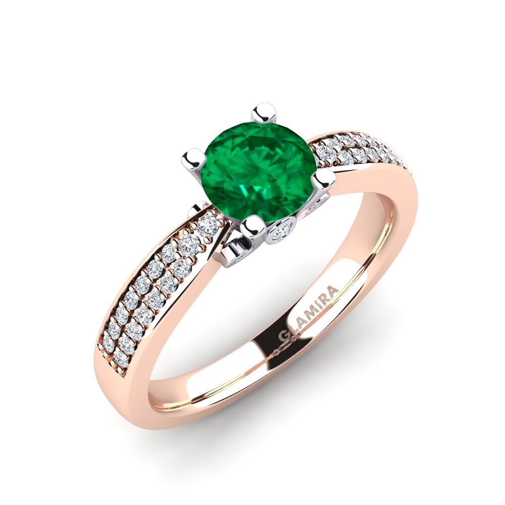14ct Rose / White Gold Emerald (Lab Created) Engagement Ring Donielle 0.8 crt