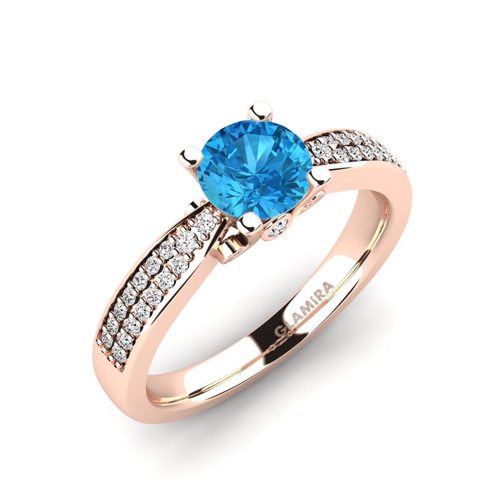 14k Oro Rosa Topacio azul Anillo de compromiso Donielle 0.8 crt