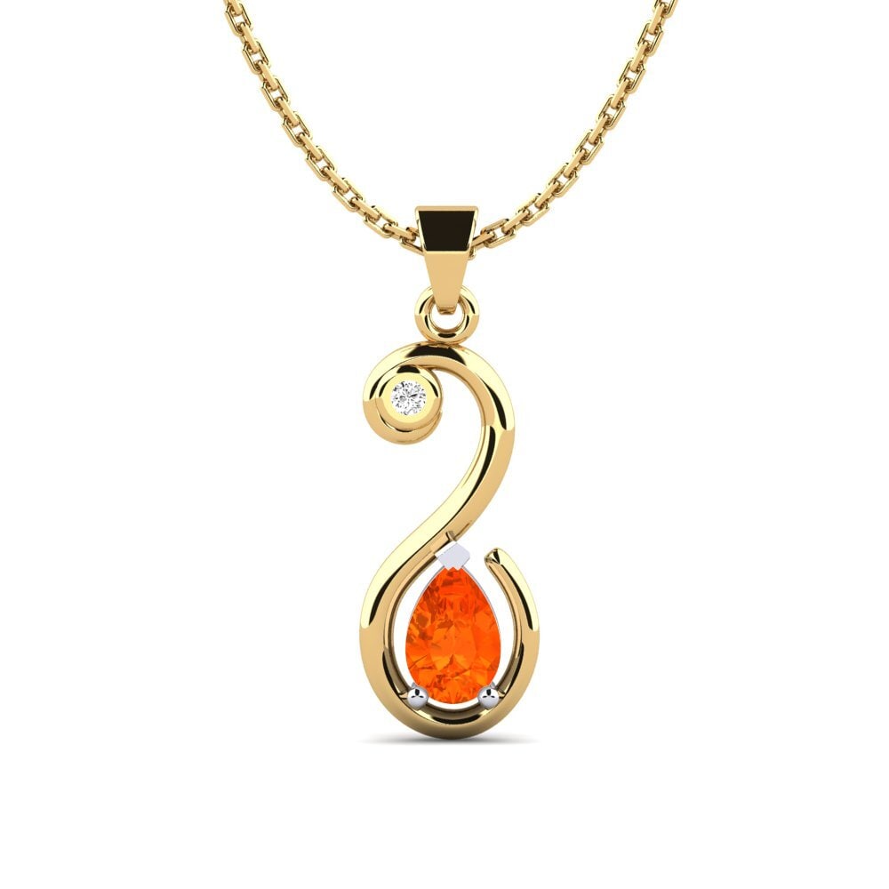 14k Oro Amarillo & Blanco Ópalo Fuego Colgante de Mujer Donitra