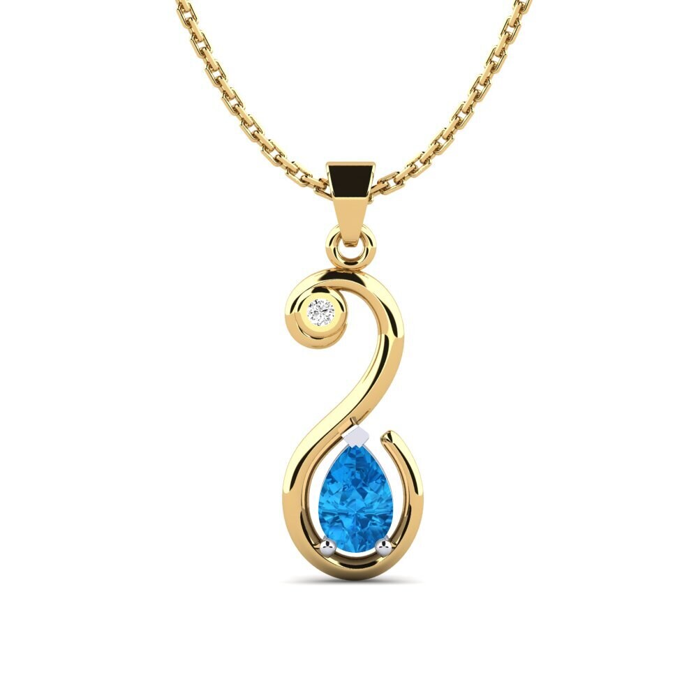 14k Oro Amarillo & Blanco Topacio azul Colgante de Mujer Donitra