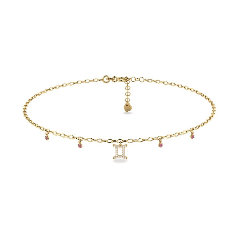 14ct Yellow Gold Rhodolite Garnet Women's Anklet Dor - Gemini
