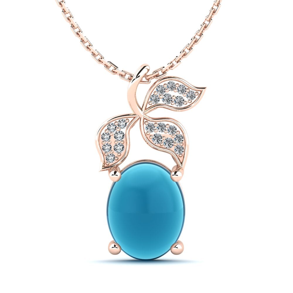 14k Oro Rosa Topacio Azul Cabujón Colgante de Mujer Doralice