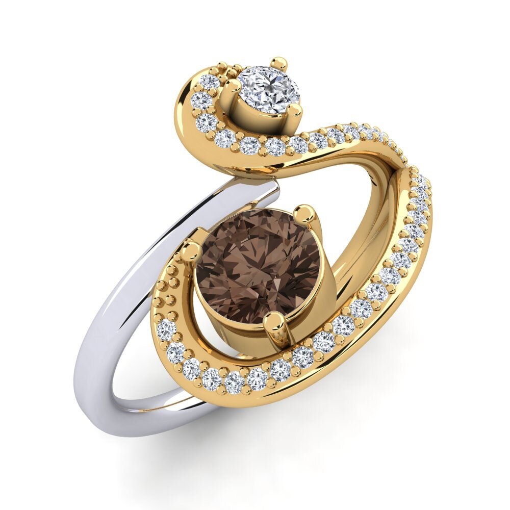 9ct Yellow & White Gold Smoky Quartz Ring Dorenda