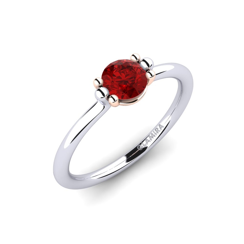 14k Oro Blanco & Rosa Rubí (Creado en laboratorio) Anillo de Mujer Dorotea 0.5 crt