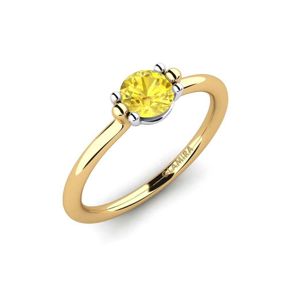 14k Oro Amarillo & Blanco Zafiro amarillo Anillo de Mujer Dorotea 0.5 crt