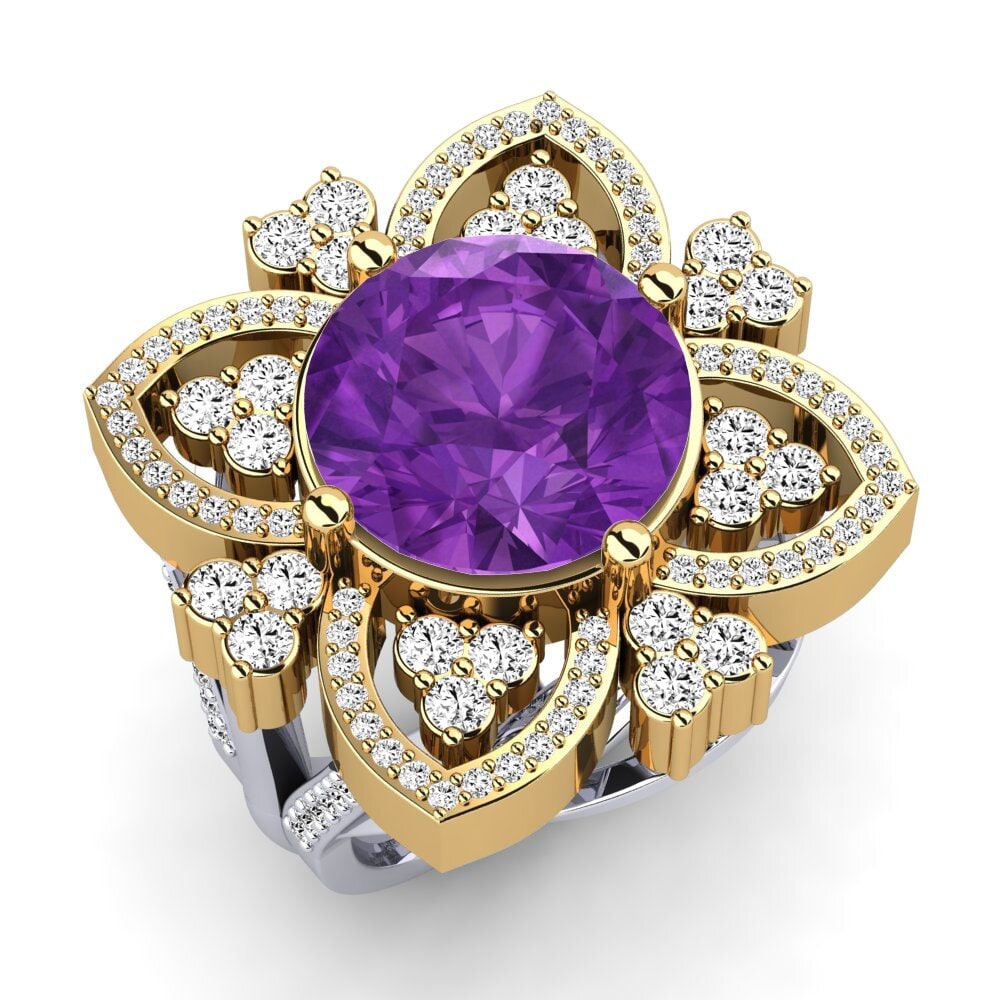 14k Oro Blanco & Amarillo Amatista Anillo Dottie