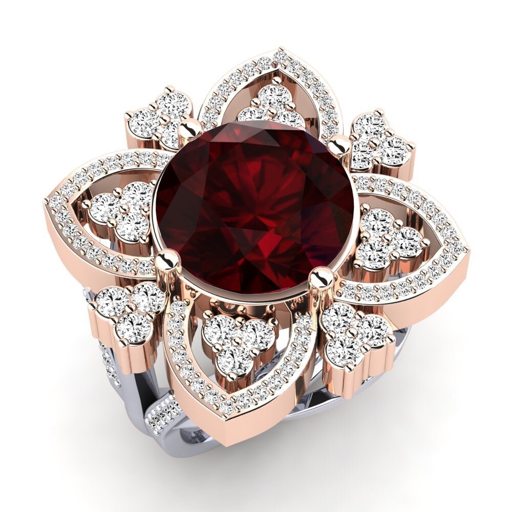 18k Oro Blanco & Rosa Granate Anillo Dottie