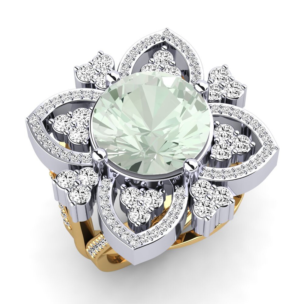 Amarelo & Branco-14K Ametista Verde Anel Dottie