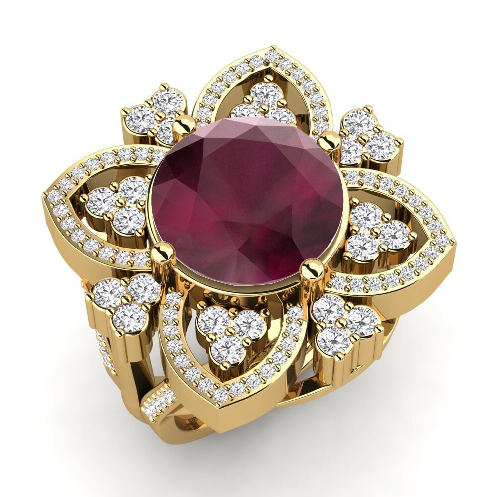Bague Dottie Or Jaune 750 Rubis Big Stone 6.5 Carats Rond