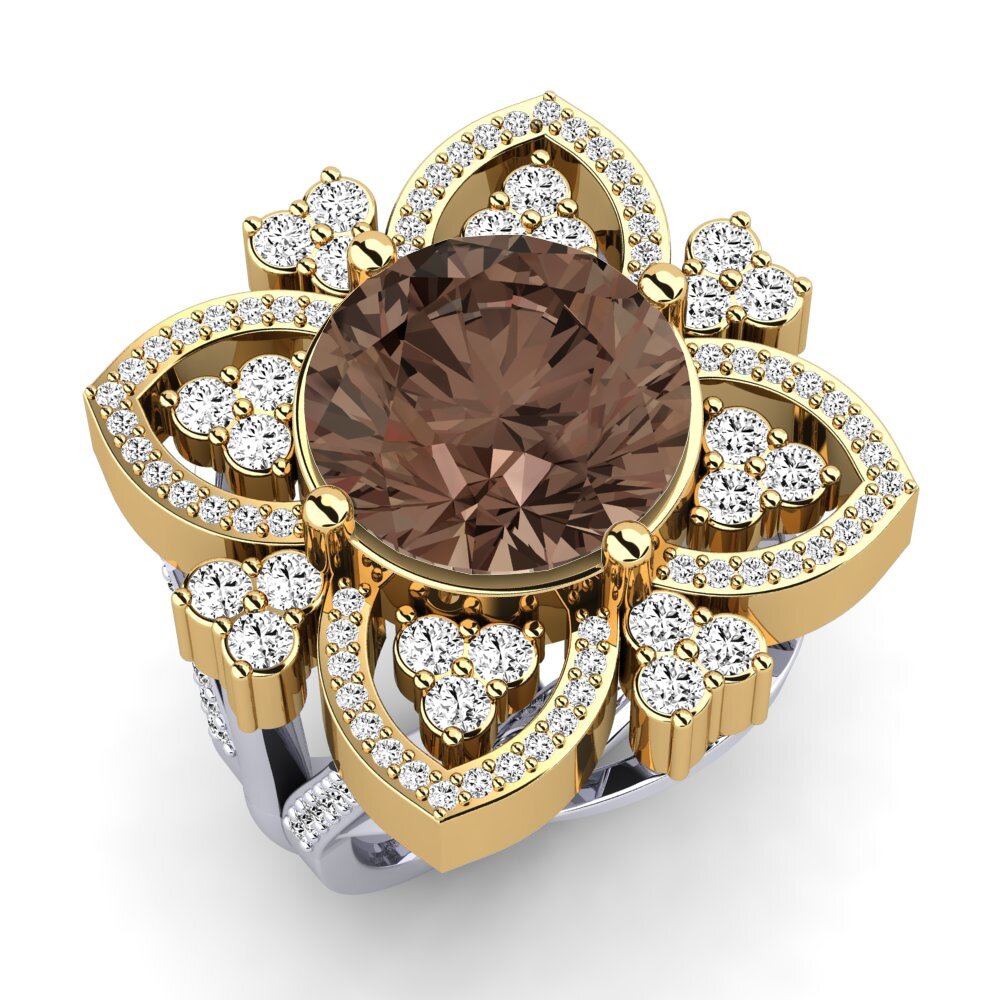 18ct White / Yellow Gold Smoky Quartz Ring Dottie