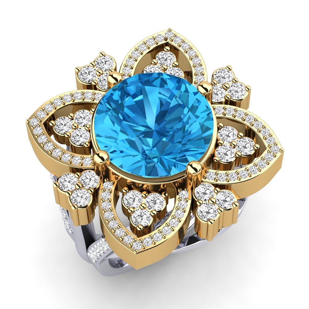 14k Oro Blanco & Amarillo Anillo Dottie